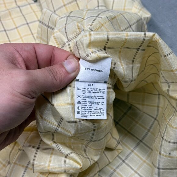 Valentino Jeans Dress Shirt Yellow Check Long Sleeve 100% Cotton 17.5 XXL - Picture 10 of 12